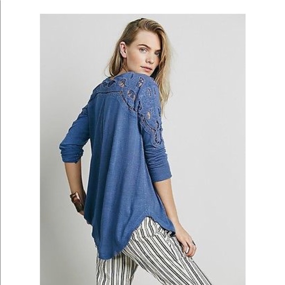 Free People Jennie Embroider Henley Laceup Blue - Picture 3 of 6